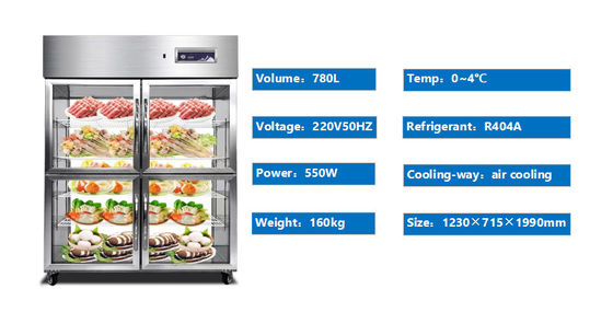 congélateur de réfrigérateur de table de travail de la cuisine 780L avec quatre portes